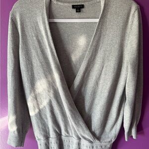 Ann Taylor Gray V-Neck Sweater with Wrap Design